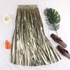 Bust Skirt Autumn New Thin High Waist Versatile Metal Reflective Medium and Long A Word Pleated Skirt Women