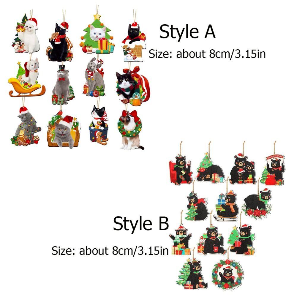 12ks/sada 2D ozdoba na Vánoce s černým medvědem, kreslený medvěd, přívěsek do auta na vánoční stromeček, do auta, na tašku