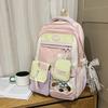 Blocked Color Sweet Letter Patter Student Backpack With Transparent Compartment