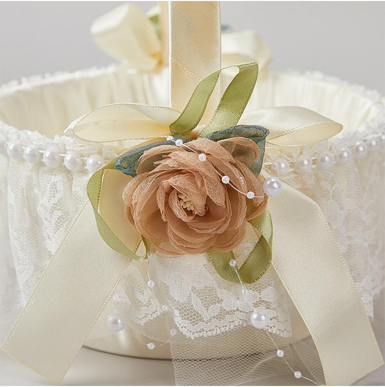 Champagne Lace Flower Girl Basket for Weddings