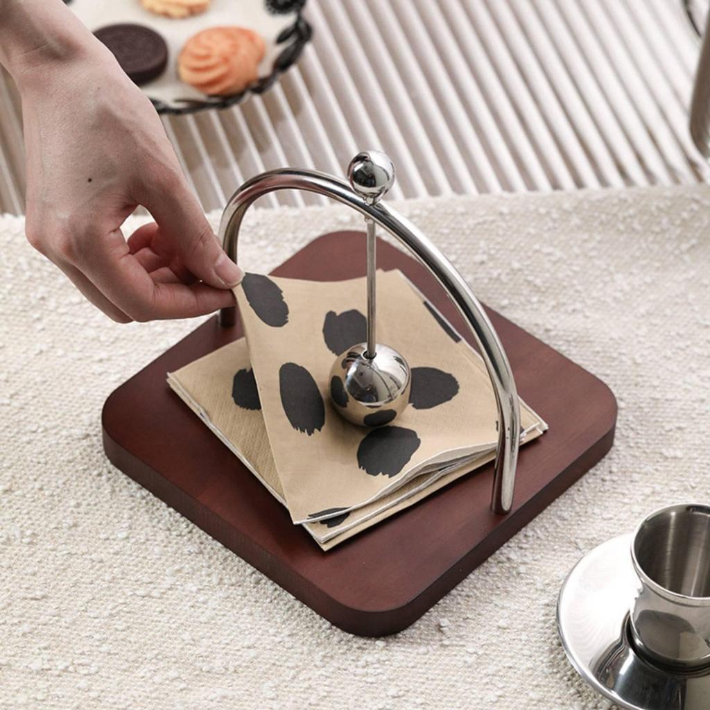 Square Napkin Holder Wooden Foundation and Steel Rounded Corners Table