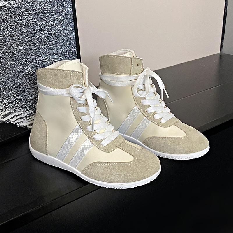 Lightweight Soft-soled Flat-soled High-top German Training Shoes for Women's 2025 Spring New Big-headed Ugly Cute Shoes Lace-up Color Matching Sports