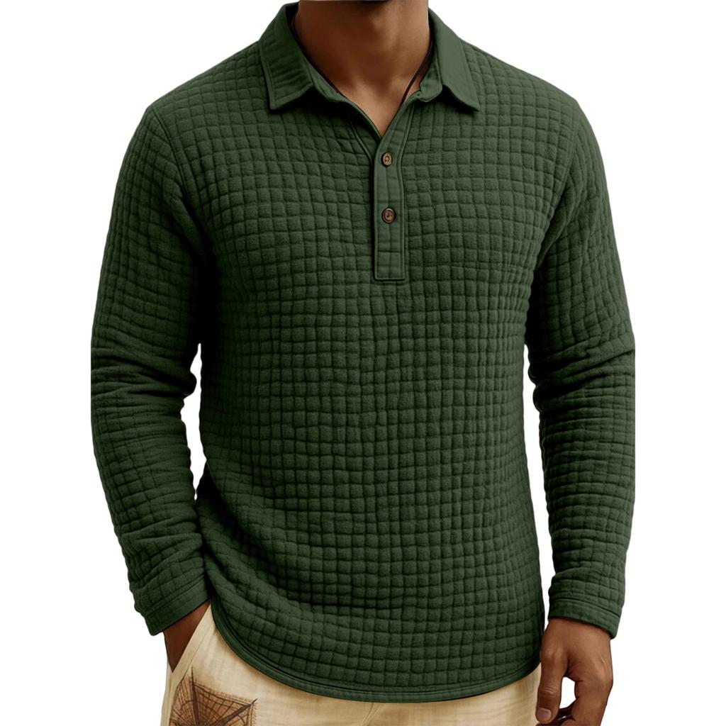 Men's Quilted Knit Solid Color Pullover Button-down Top