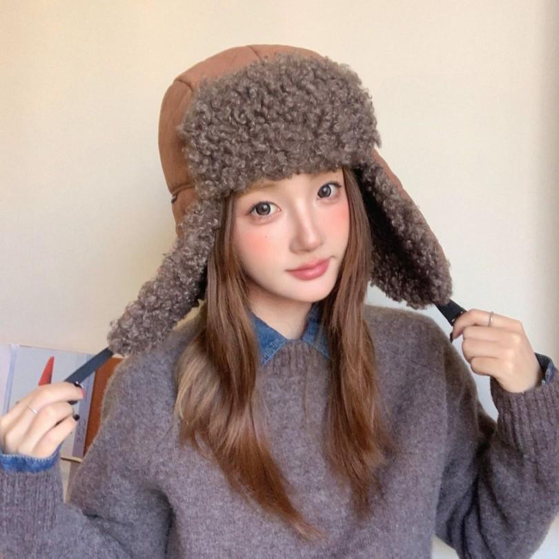 Autumn and Winter Velvet Warm Hat Windproof Ear Protection Big Head Circumference Hat Women