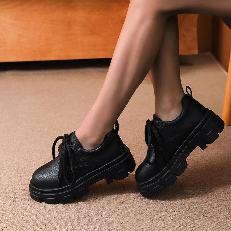 fashion Women Shoes on Sale 2024 High Quality Lace Up Women's Pumps Autumn Round Toe Solid Outdoor Platform Chunky Heels Plus Size Shoes