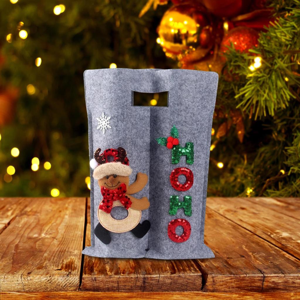 Christmas Wine Bottle Bag Carrier Holding 2 Bottles Grey Handbag Holder Xmas Decorative Drink for