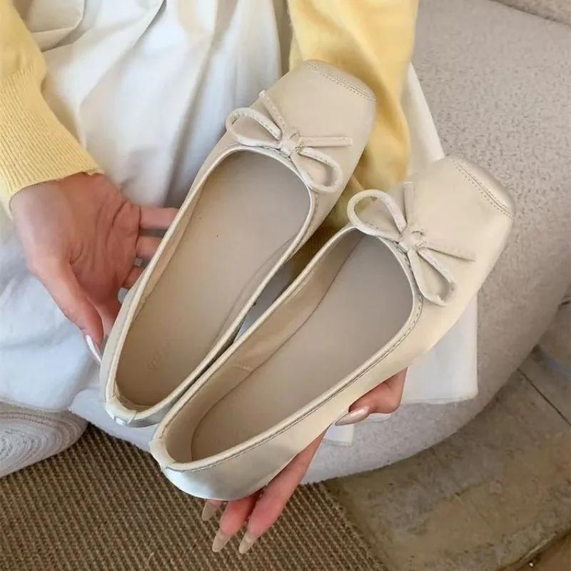 Fashion 2025 New Spring Square Toe Women Flats Shallow Slip on Ladies Casual Ballet Shoes Soft Sole Eelgant Comfortable Dress Shoes