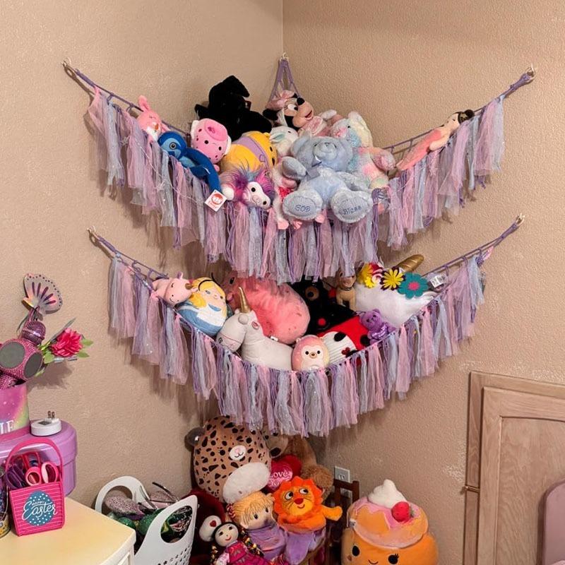 1PC Streamer Triangular Toy Mesh Pocket, Toy Storage Hammock, Bedroom Corner Toy Doll Storage Net
