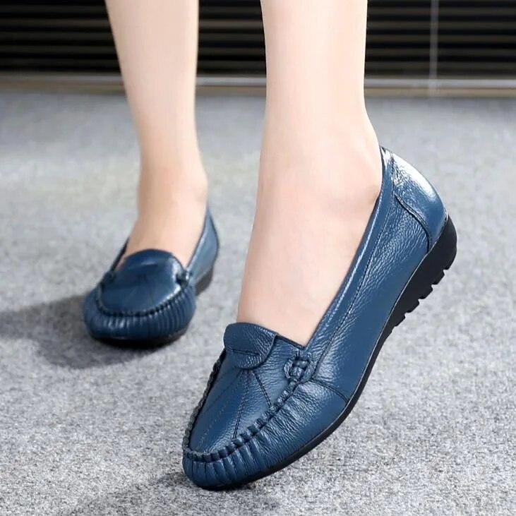 

Туфли из 100% натуральной кожи, женские балетки, женская повседневная обувь из коровьей кожи, черный, синий, красный, желтый, большие размеры 42 35 синий