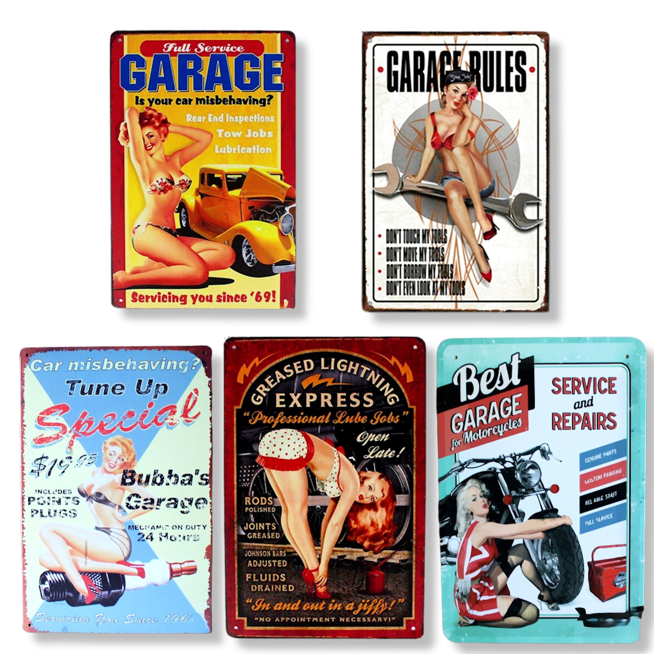 

Tin Sign License Plate Garage American Retro Interior Wall Decor Vintage Antique Style (Garage Lady)