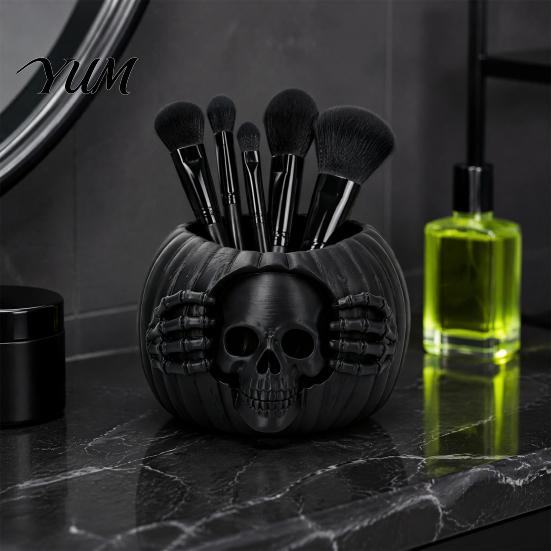 Decorative Pen Holder for Office Halloween Skull Pumpkin Holder, Gothic Pencil Cup, Spooky Autumn Desktop Decor Accessories Desk Organizer Party Home