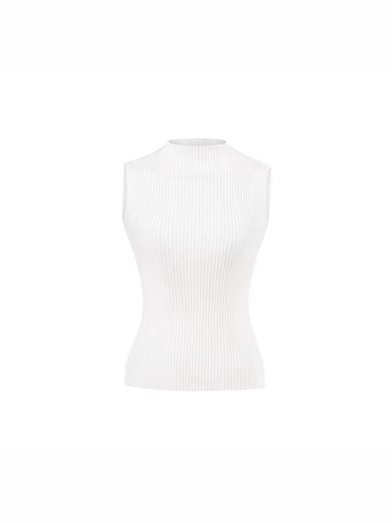 Elegant Korean Sleeveless High Neck Knit Vest for Women - 2026 Summer Slim-fit Top