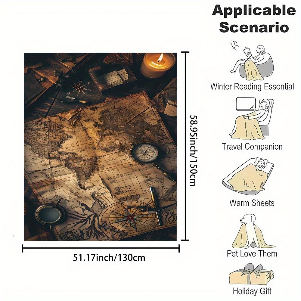 Nautical Compass Print Flannel Throw Blanket Soft Reversible All Season Couch Bed Office Travel Gift