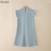 ZANZEA Women Casual Stand Collar Summer Sleeveless Dress