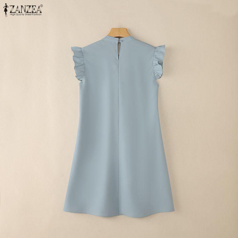 ZANZEA Women Casual Stand Collar Summer Sleeveless Dress
