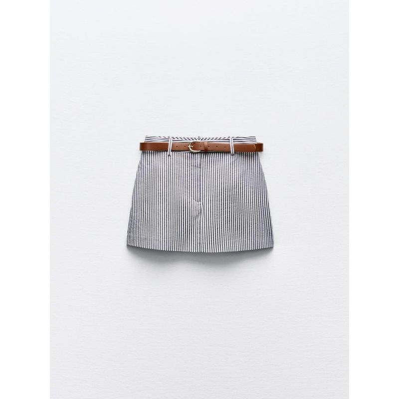 Za2024 Summer New Product Women's Clothes Fashion All-Matching with Belt Casual Stripes Short Pantskirt 1478223 104