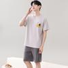 Couple's Summer Cotton Pajama Set: Cute Short Sleeve & Shorts for Women, Wear-Outside Style for Men.