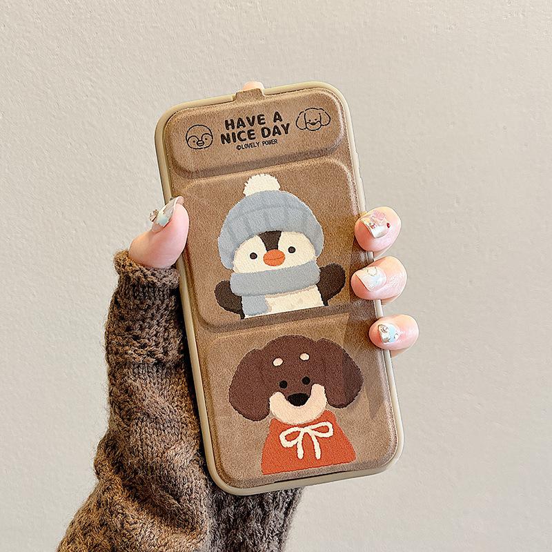 

Cute Couples Suitable for Apple 15 Mobile Phone Case Iphone16promax Men and Women 14p Folding Bracket 13 iPhone 11