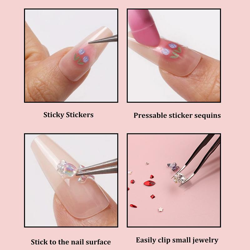 Double-Ended Eyelashes Extension Tweezers Makeup Tools Nail Art Tweezers With Silicone Pressing Head Nail Stickers Pick Up Clip