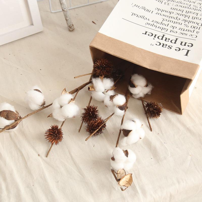 Naturally Dried Cotton Farmhouse Artificial Flower Filler Floral Branch for Diy Wedding Party Decoration Fake Flowers