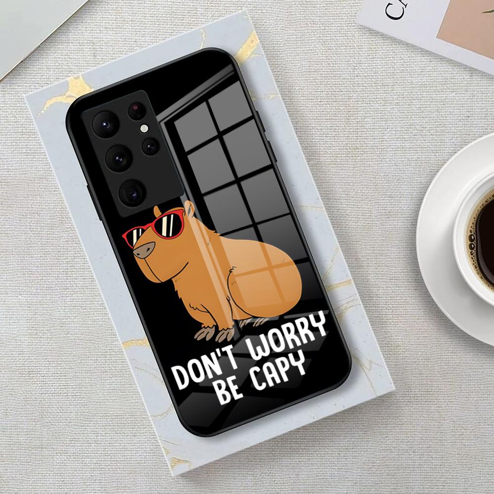 Funny Capybara Phone Case For Samsung S26 S25 Edge Ultra 23 22 21 20 Ultra Plus S24 Fe Glass Cover