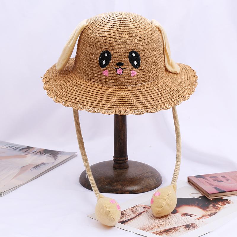 Children'S Straw Hats, Summer Sunscreen Visors, Rabbit Hats With Moving Ears, Tourist Attractions Will Move At A Pinch