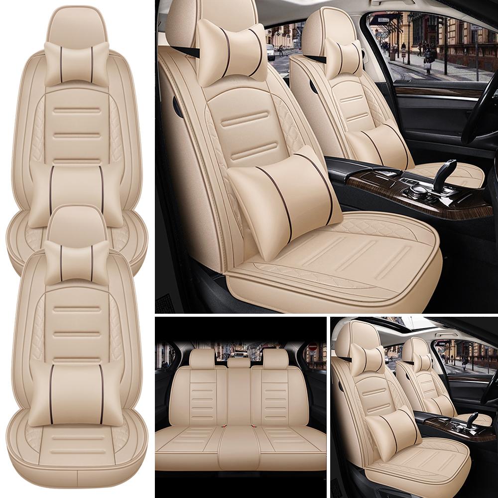 5-Seat PU Leather Universal Car Seat Covers Full Set Front Rear Seat Cushion Anti-scratch Protection For Sedan SUV,with Pillow