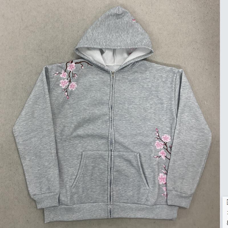 

Европейский и американский осенне-зимний персонализированный уличный ретро-кардиган с капюшоном и цветочной вышивкой для мужчин и женщин S серый