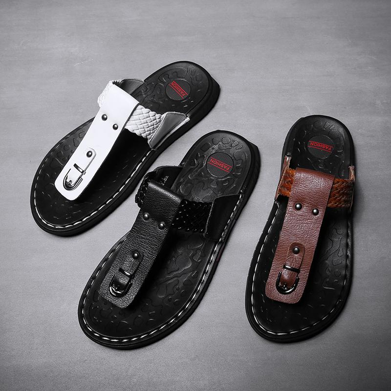 WOTTE Men Sandals 2024 Summer Cow Leather Fashion Classics Casual Men SFlip Flops Non-Slip Men Summer Shoes Chanclas Hombre