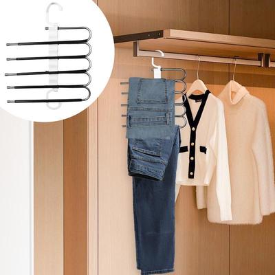 Foldable Pant Hangers Stainless Steel Pant Hangers Folding With Multi Tiers Anti-Slip Clothing Rack Multifunctional Closet