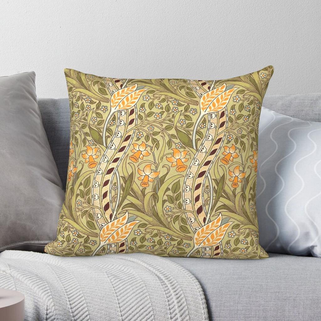William Morris Osterglocken Garten Blume Quadratische Kissenhülle Polyester Leinen Samt Bedruckt Reißverschluss Dekor Zierkissen Wohnkissenbezug