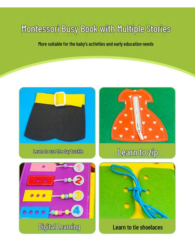 Montessori Toddler Busy Board: Felt Learning Cloth Book for Ages 1-3