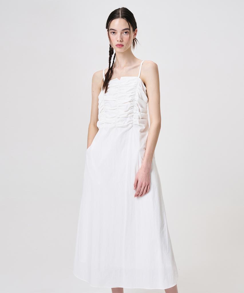 Etmont Slip Heart Neck Shirring Dress, White