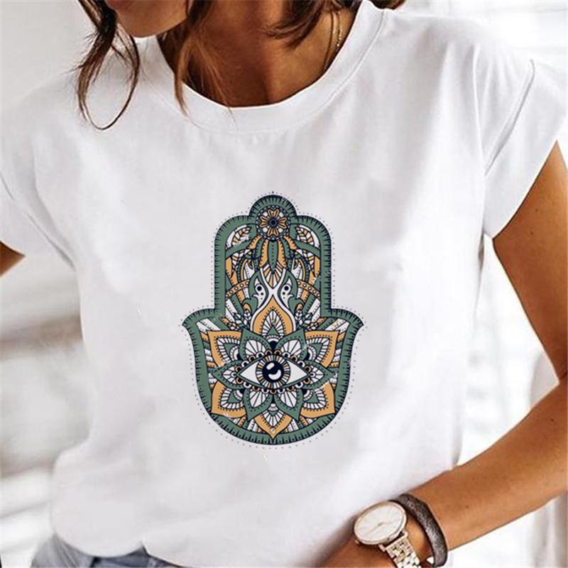 Hand Of Hamsa Fatima Print Fashion T-shirt Top Women's Summer Casual Harajuku Pattern Print Short Sleeve Shirt Y2K top