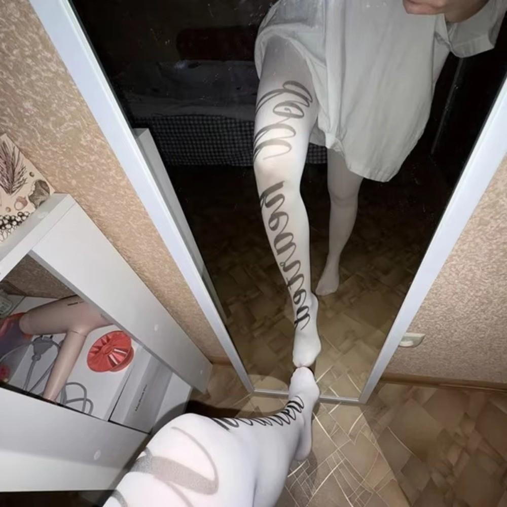 Slightly Transparent Y2K Stockings Letter Printing Gothic Stockings New Pantyhose JK