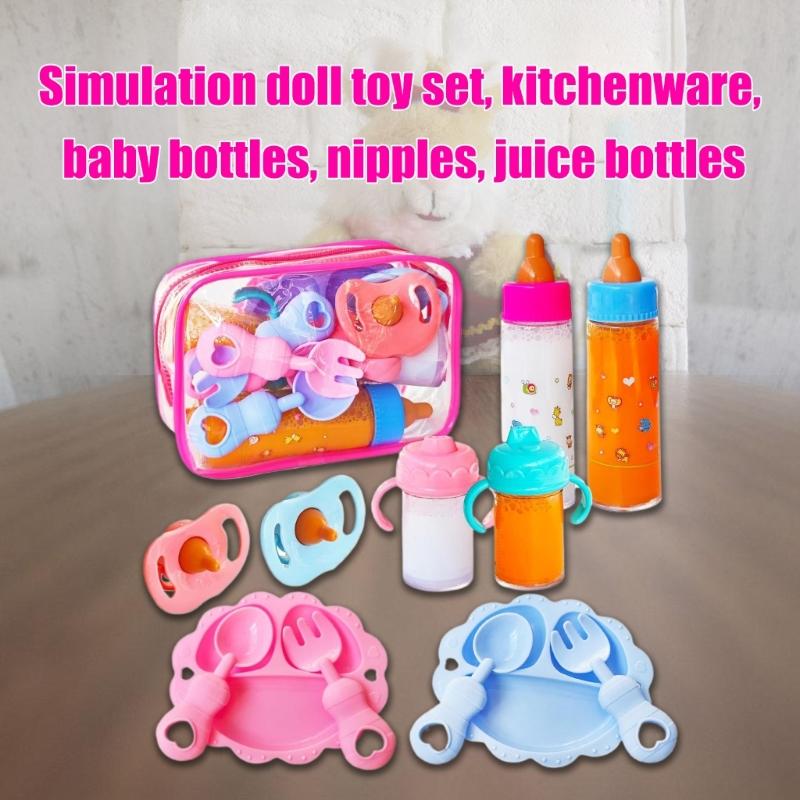 12pcs Realistic Baby Doll Feeding Set With Bottle Pacifiers Juice Containers Interactive Pretend Play Nursing Accessories