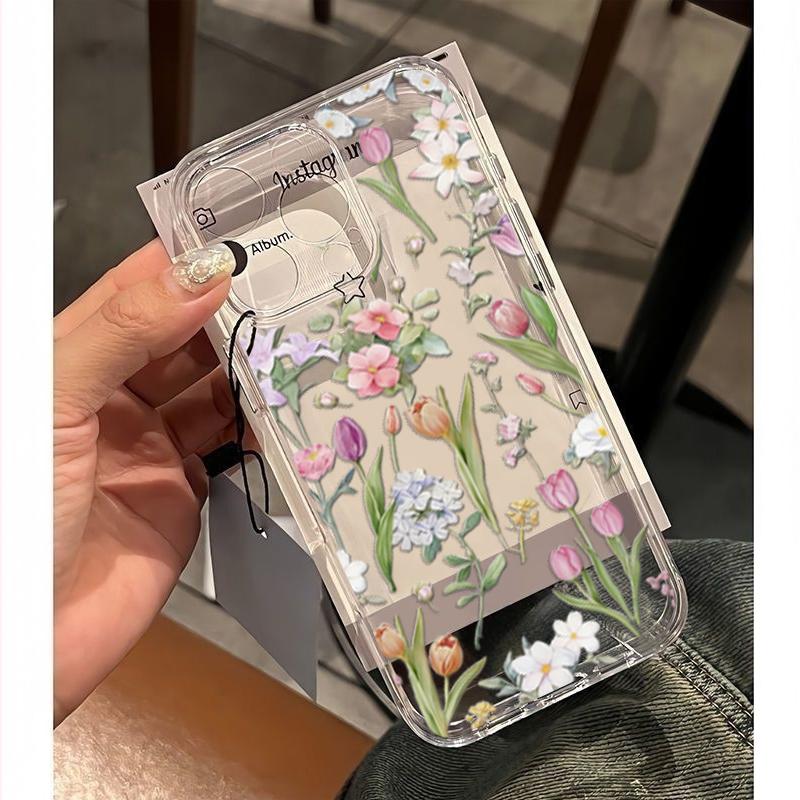 Case For Samsung Galaxy S26Edge S25 S24 S26 Ultra Plus S23 S20 FE Simple Flowers Pattern Silicone Transparent Soft Cover