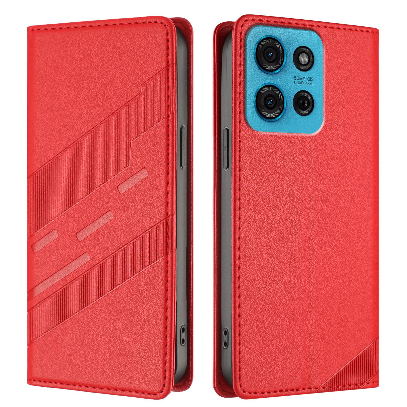 

For Motorola Moto G75 5G Phone Cases Punk Style Imprinted Wallet Stand Leather Cover Red