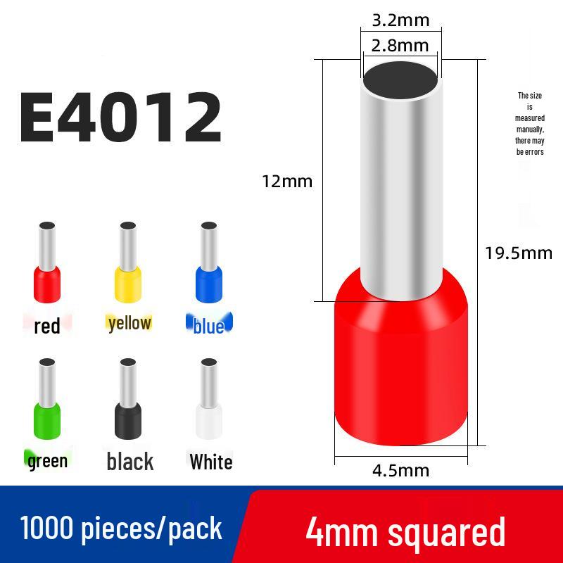 Copper Nickel Plated Tubular Terminal, 1000 Pieces - European Style Pre-Insulated Pin Crimp Lug for Wiring.