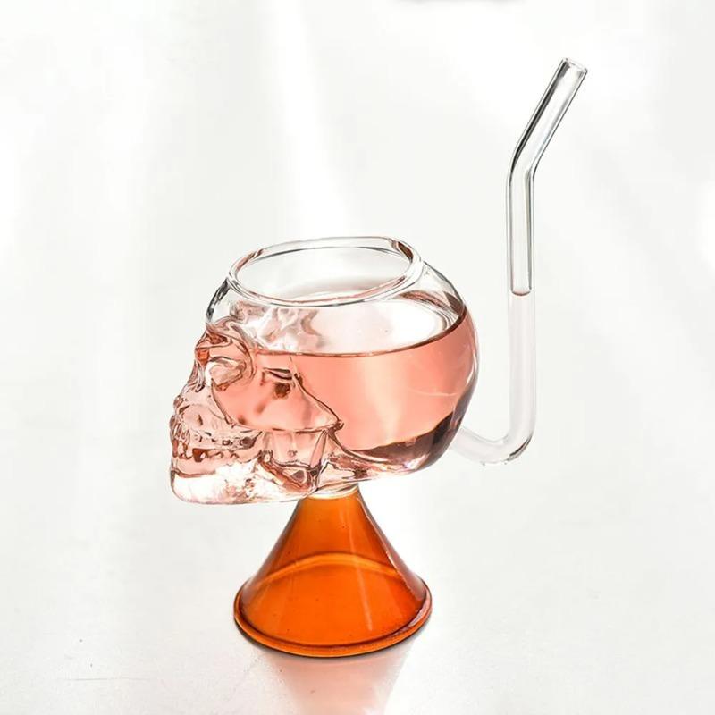Halloween Creative Skull Glass Cup with Straw Bar Wine Cocktail Whiskey Glass Transparent Gift