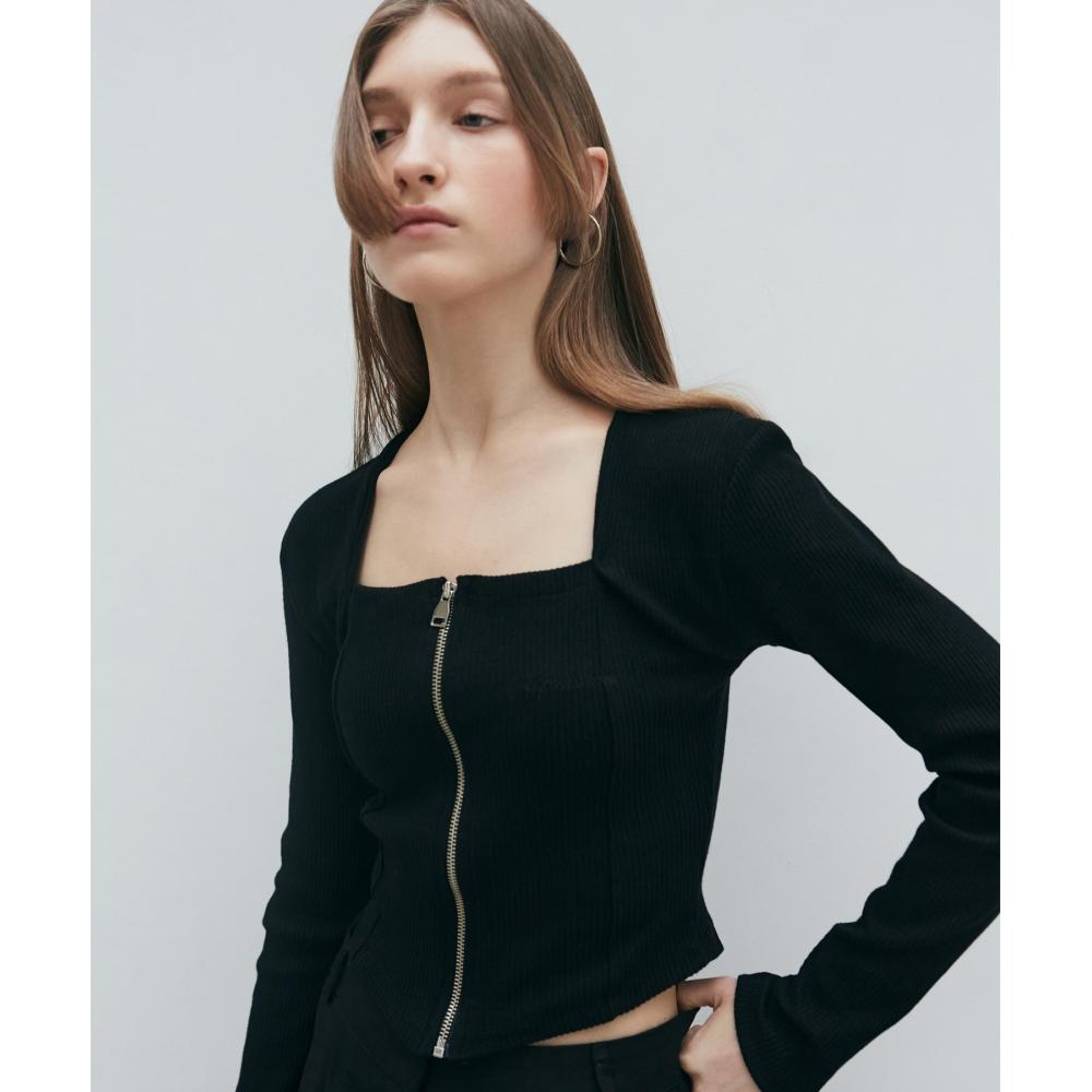 

NICKNICOLE SQUARE ZIP UP KNIT TOPBLACK