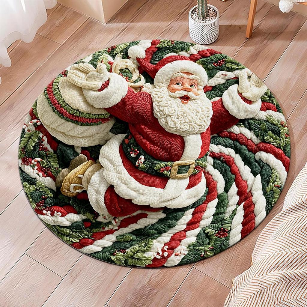 Christmas Nutcracker Round Area Rug Red Soldier King Crown Circle Carpet Washable Non Slip Holiday Living Room Floor Decor