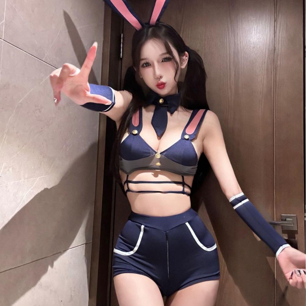 Midnight Bunny Police Officer Lingerie Set for Women - Open Crotch No-Take-Off Cosplay Uniform Erotic Costume