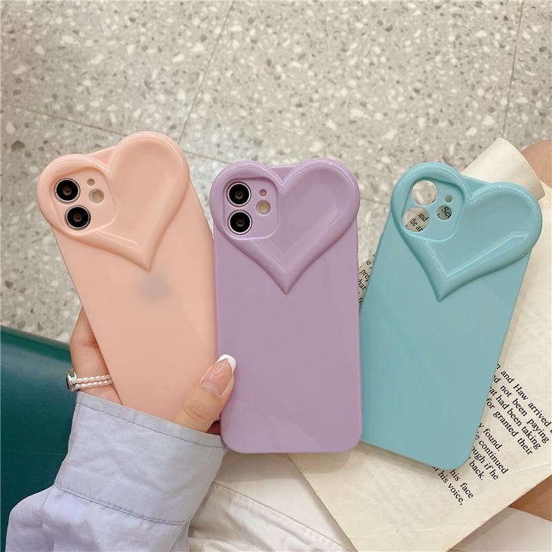 3d Love Heart Cute Phone Case For Iphone 14 11 12 13 Pro Max X Xr Xs 7 8 14 Plus Candy Color Solid Soft Silicone Tpu Back Cover