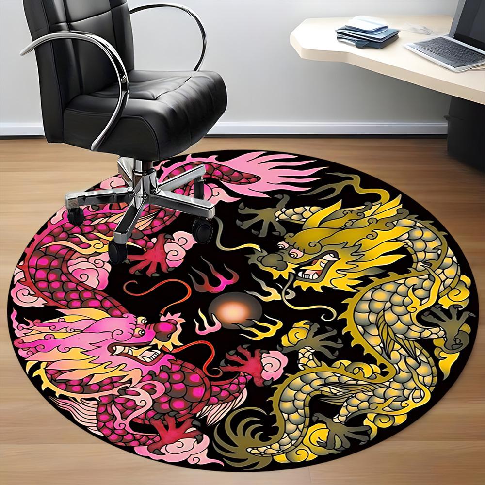 1pc Dragon Yin Yangrt Chair Carpet for Office, Round Non Slip Durable Large Size Office Carpet, Suitable for Office