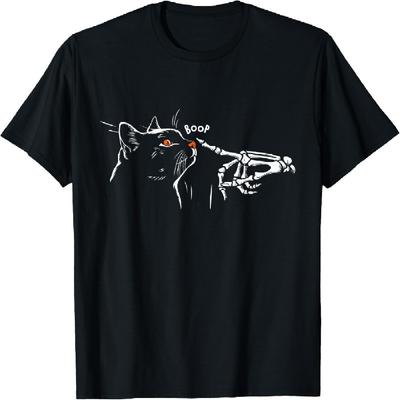 Black Cat Skeleton Hand Boop Halloween Pet Women Girls Kids T-Shirt