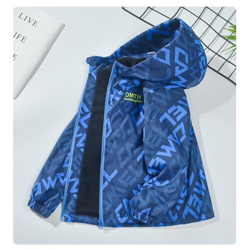 Jungen Fleecegefütterte Winddichte Kapuzenjacke Kinder Freizeit Warme Winter Oberbekleidung