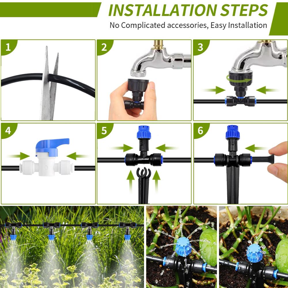 10-30M Drip Irrigation Kit Automatic Garden Watering System with 1/4 Quick Connect for Raised Beds