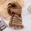 Striped Knitted Wool Scarf Women's Winter Red Hairball Scarf Warm Cute Girl Birthday Gift
