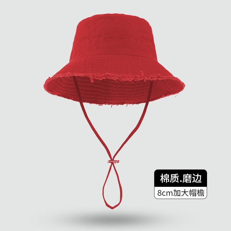 Big eaves rough edge bucket hat high sense foldable casual sunscreen hat pink dopamine sunshade basin hat women